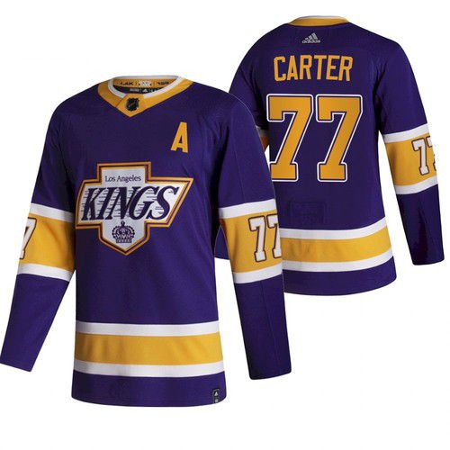 Men Los Angeles Kings #77 Carter Purple NHL 2021 Reverse Retro jersey